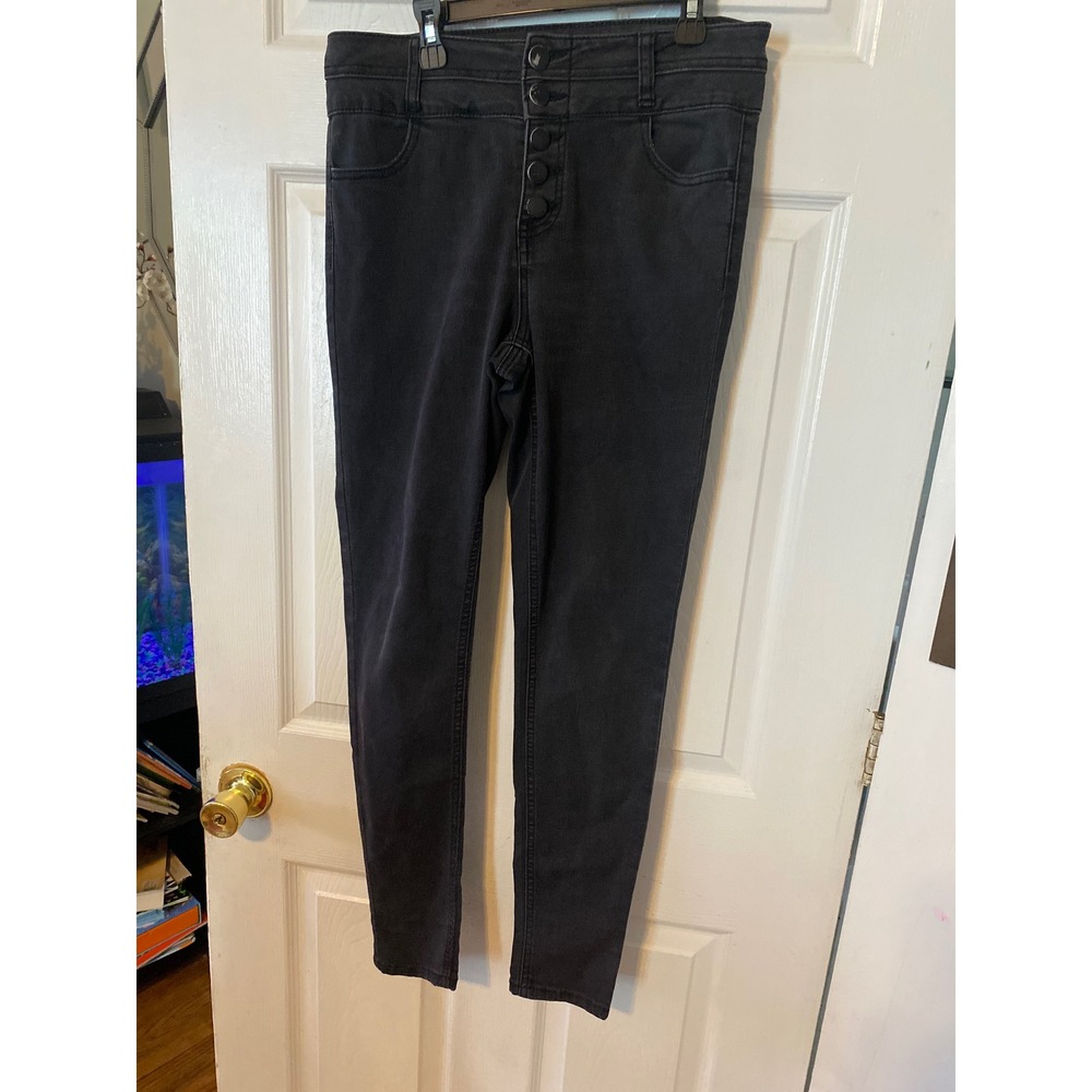 Tinseltown Womens High Rise Skinny Jeans Black Button Fly Size 7 Stretch Denim
